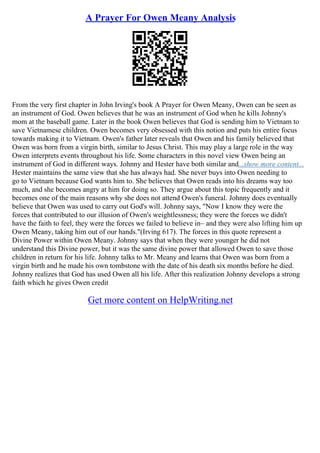 A Prayer For Owen Meany Essay | PDF