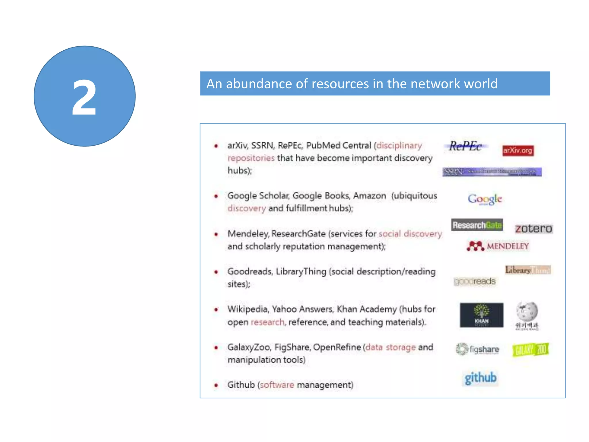 An abundance of resources in the network world
2
 