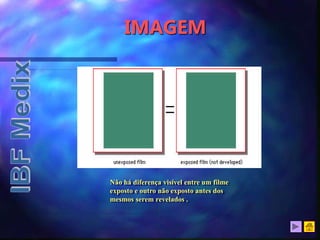 IMAGEM
Não há diferença visível entre um filme
exposto e outro não exposto antes dos
mesmos serem revelados .
 