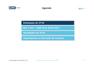 $JHQGD




                       'HVWDTXHV GR 7

                      5(+  ± 5$3 LFOR 

                       5HVXOWDGRV GR 7

                       'HVHPSHQKR QR 0HUFDGR GH DSLWDLV




$SUHVHQWDomR GH 5HVXOWDGRV 7   ‹ 7RGRV RV GLUHLWRV UHVHUYDGRV SDUD 7((3   
 