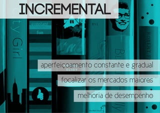 INCREMENTAL

aperfeiçoamento constante e gradual
focalizar os mercados maiores
melhoria de desempenho

 