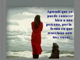 Aprendí que se puede conocer bien a una persona, por la forma en que reacciona ante tres cosas: