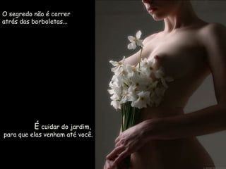 O segredo não é correr
atrás das borboletas...
É cuidar do jardim,
para que elas venham até você.
 