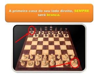 A primeira casa do seu lado direito, SEMPRE
será branca.
 