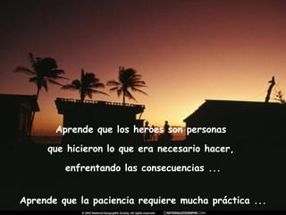 Aprende que los heroes son personas  que hicieron lo que era necesario hacer,  enfrentando las consecuencias ... Aprende que la paciencia requiere mucha práctica ... 