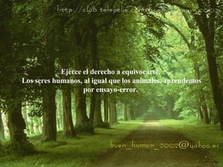 Ejerce el derecho a equivocarte.  Los seres humanos, al igual que los animales, aprendemos por ensayo-error.  