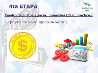 Cuadro de costos y sacar impuestos (Caso practico).
 Ejemplos practico de importación completa
 