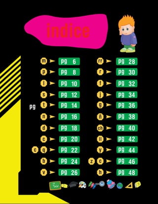 indice
m
p r
t g
c ll
l f
n ñ
q y
c
z
s j
d ch
b c
v h
rr
pg pg
pg pg
pg pg
pg pg
pg pg
pg pg
pg pg
pg pg
pg pg
pg pg
pg pg
pg
6
8
10
12
14
16
18
20
22
24
26
28
30
32
34
36
38
40
42
44
46
48
 