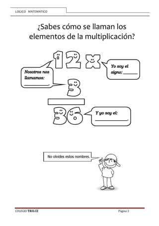 LOGICO MATEMATICO
COLEGIO TRILCE Página 3
¿Sabes cómo se llaman los
elementos de la multiplicación?