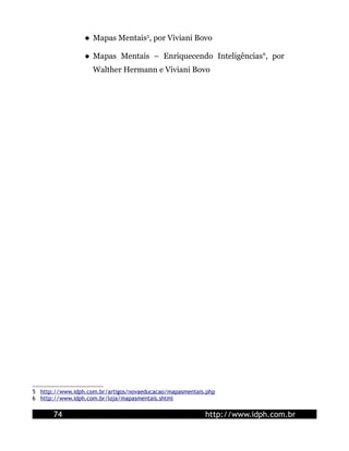  Mapas Mentais5, por Viviani Bovo

                  Mapas Mentais – Enriquecendo Inteligências 6, por
                    Walther Hermann e Viviani Bovo




5 http://www.idph.com.br/artigos/novaeducacao/mapasmentais.php
6 http://www.idph.com.br/loja/mapasmentais.shtml

       74                                                 http://www.idph.com.br
 