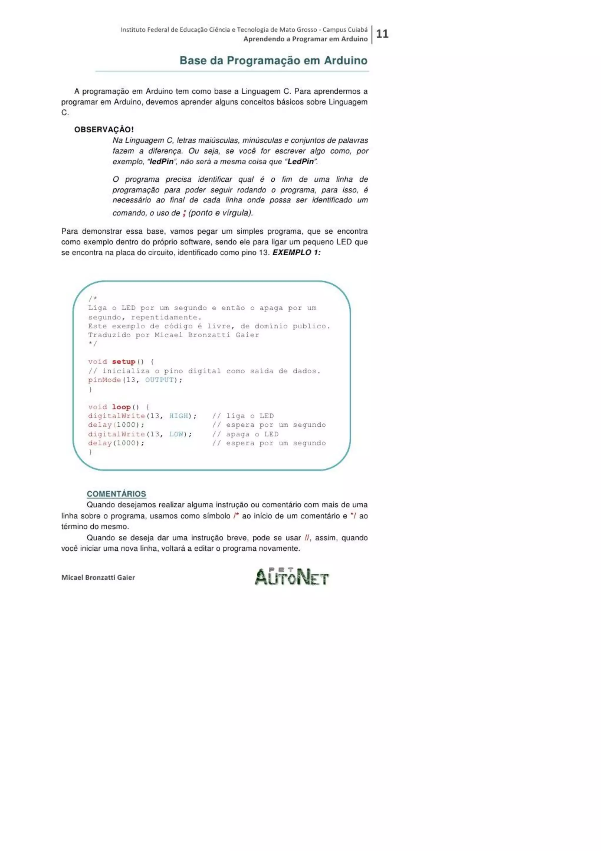 Aprendendo a programar em arduino