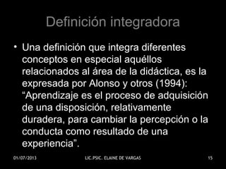 Definición integradora
• Una definición que integra diferentes
conceptos en especial aquéllos
relacionados al área de la d...
