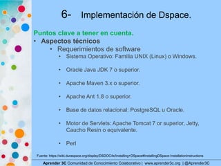 6- Implementación de Dspace.
Aprender 3C Comunidad de Conocimiento Colaborativo | www.aprender3c.org | @Aprender3C
Puntos ...