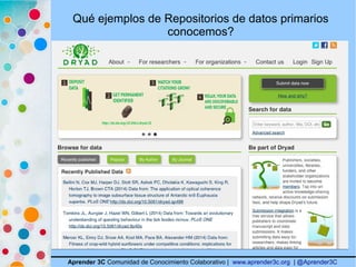 Aprender 3C Comunidad de Conocimiento Colaborativo | www.aprender3c.org | @Aprender3C
Qué ejemplos de Repositorios de datos primarios
conocemos?
 