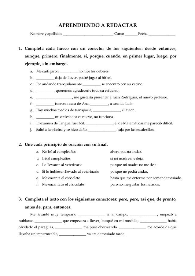 Aprender A Redactar En Español Ejercicios