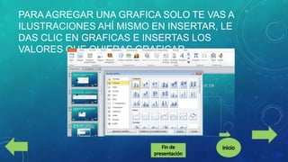 PARA AGREGAR UNA GRAFICA SOLO TE VAS A
ILUSTRACIONES AHÍ MISMO EN INSERTAR, LE
DAS CLIC EN GRAFICAS E INSERTAS LOS
VALORES QUE QUIERAS GRAFICAR.

 