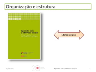 Literacia digital
Organização e estrutura
225/09/2016 Aprender com a biblioteca escolar
 