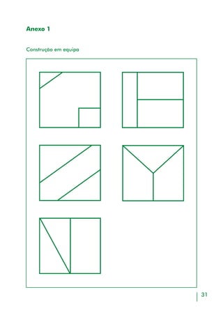33
CONFIA EM MIM - actividade complementar
OBJECTIVOS
- Reconhecer a importância do apoio, liderança e cooperação
no trabalho de equipa.
DESENVOLVIMENTO
DA ACTIVIDADE
- Formar grupos de 3-4 formandos. A um elemento de cada
subgrupo são vendados os olhos, colocando-se os restantes
em posição que lhes permita segurar com firmeza o colega;
- Um dos elementos (que não deve estar imediatamente por trás
do colega de olhos vendados) pede-lhe que se deixe cair para
trás, assegurando-lhe que todos os outros o agarrarão;
- Todos os participantes deverão passar pela posição de terem
os olhos vendados;
- Depois de todos terem desempenhado este papel, segue-se
um debate em torno de questões tais como:
- Como se sentiu quando estava vendado? (tonto, perdido,
inseguro...)
- Confiou nos seus colegas? Porquê?
- Do que sentiu necessidade quando estava vendado? (Apoio,
aviso...)
- A síntese final da reflexão alargada deve evidenciar como a
cooperação entre as pessoas e a certeza da entreajuda nos faz
sentir mais seguros, mesmo em situações de “grande” risco.
MATERIAL
SUGERIDO
- Vendas para os olhos.
TEMPO
APROXIMADO
- 60 minutos.
 