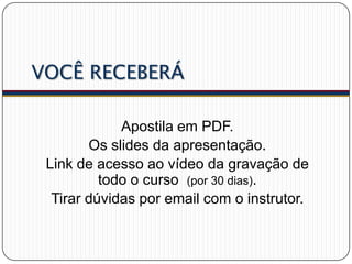 Objetivos
• Para o futuro.
Quais os seus sonhos?

• Para a escola.
Objetivos para maximizar a sua experiência na

escola.
o Exemplo - Ter conhecimento e habilidades para o meu

crescimento pessoal e profissional.

• Para a matéria.
Pode ser diferente para cada.
o Exemplo - Aprender algo interessante e reter o

conhecimento.

 