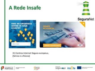 A Rede Insafe
31 Centros Internet Segura europeus,
(Sérvia e a Rússia)
 