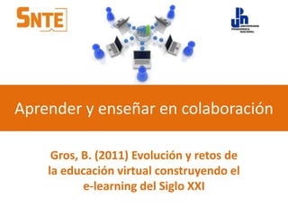 Aprender y enseñar en colaboración 
Gros, B. (2011) Evolución y retos de 
la educación virtual construyendo el 
e-learning del Siglo XXI 
 