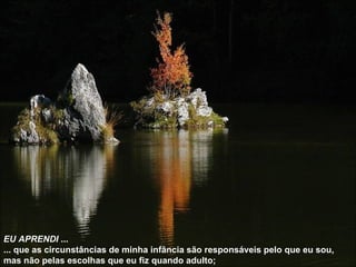 EU APRENDI  ... ... que as circunstâncias de minha infância são responsáveis pelo que eu sou, mas não pelas escolhas que eu fiz quando adulto;   