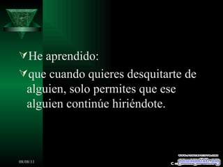 He aprendido: que cuando quieres desquitarte de alguien, solo permites que ese alguien continúe hiriéndote. Creaciones SAMA 
