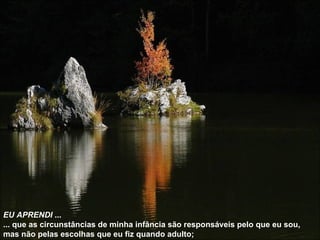 EU APRENDI  ... ... que as circunstâncias de minha infância são responsáveis pelo que eu sou, mas não pelas escolhas que eu fiz quando adulto;   