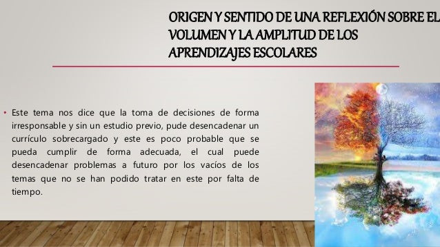 ORIGENY SENTIDO DE UNA REFLEXIÓNSOBRE EL
VOLUMEN Y LA AMPLITUDDE LOS
APRENDIZAJES ESCOLARES
• Este tema nos dice que la to...