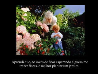 Aprendi que, ao invés de ficar esperando alguém me
    trazer flores, é melhor plantar um jardim.
 