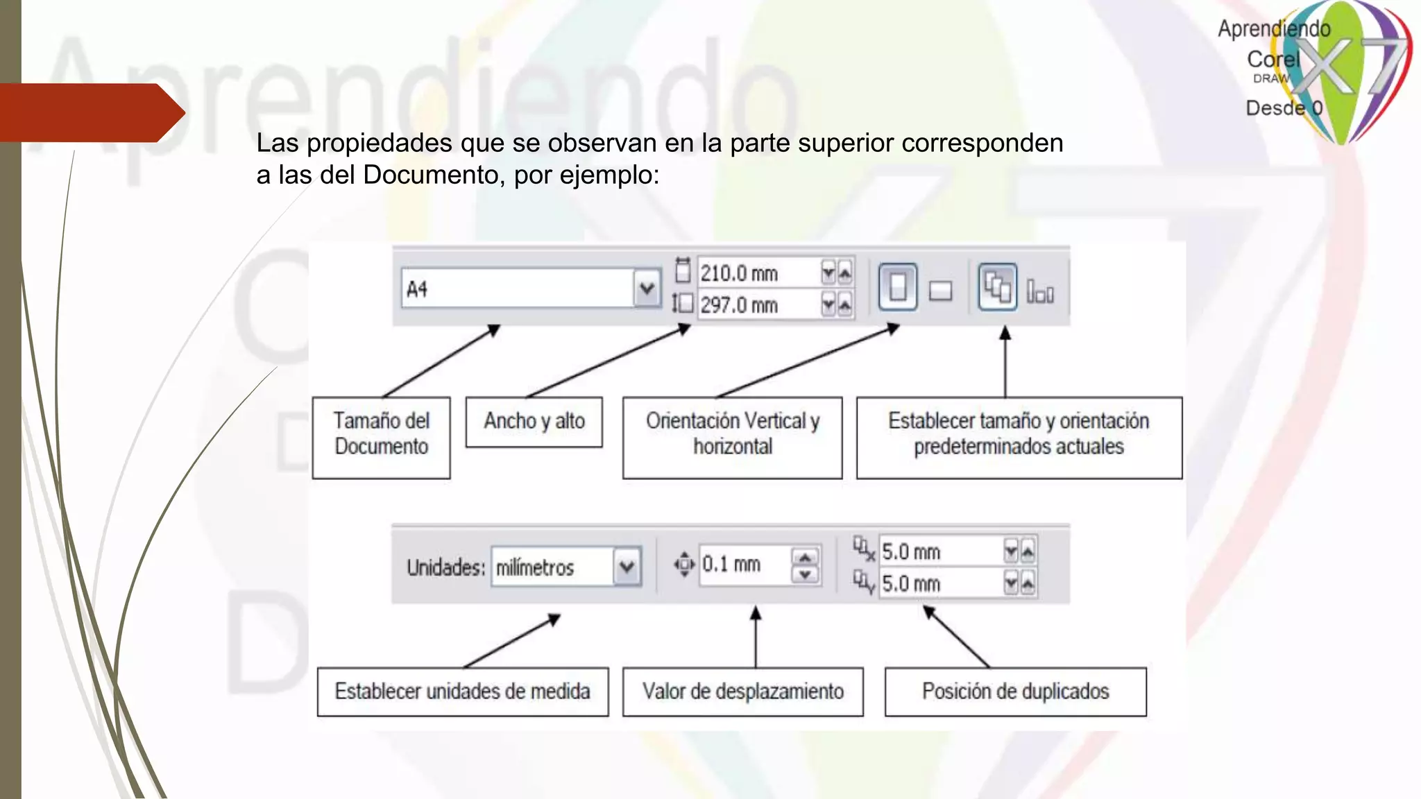 Las propiedades que se observan en la parte superior corresponden
a las del Documento, por ejemplo:
 