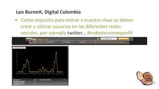Leo Burnett, Digital Colombia Como requisito para entrar a nuestra clase se deben crear y utilizar usuarios en las diferentes redes sociales, por ejemplo  twitter…  #todostenemosperfil 