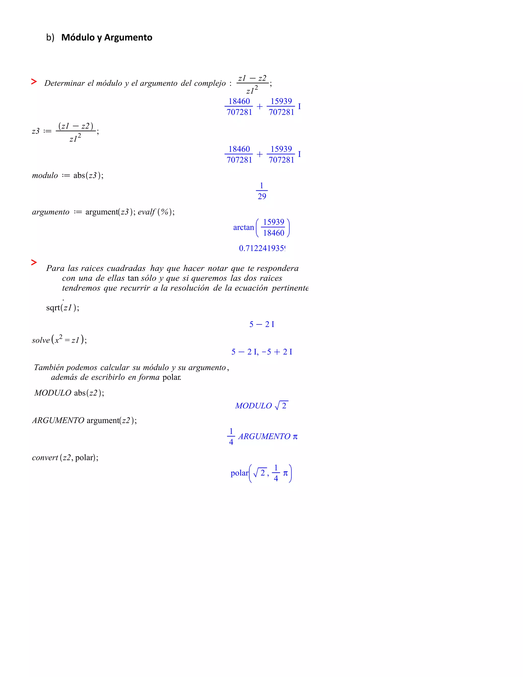 APRENDIENDO MAPLE OPERACIONES CON NÚMEROS COMPLEJOS ÁLGEBRA LINEAL | PDF