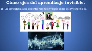 Cinco ejes del aprendizaje invisible.
1) Las competencias no evidentes resultan invisibles en los entornos formales.
 