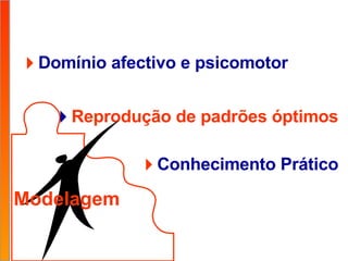  Domínio afectivo e psicomotor  Reprodução de padrões óptimos  Conhecimento Prático Modelagem 