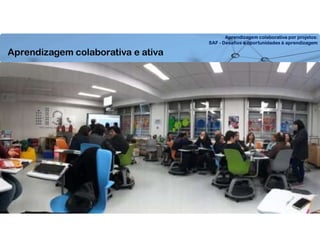Aprendizagem colaborativa por projetos:
SAF - Desafios e oportunidades à aprendizagem
Aprendizagem colaborativa e ativa
 