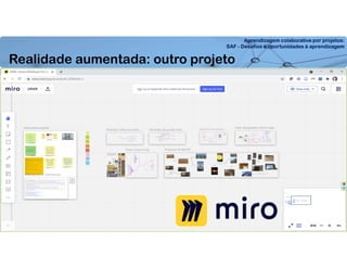 Aprendizagem colaborativa por projetos:
SAF - Desafios e oportunidades à aprendizagem
Realidade aumentada: outro projeto
 