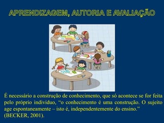 É necessário a construção de conhecimento, que só acontece se for feita pelo próprio individuo, “o conhecimento é uma construção. O sujeito age espontaneamente – isto é, independentemente do ensino.”  (BECKER, 2001). 