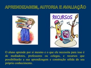 O aluno aprende por si mesmo e o que ele necessita para isso é de mediadores, professores ou colegas, e recursos que possibilitarão a sua aprendizagem e construção sólida do seu próprio conhecimento.  