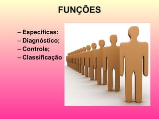 FUNÇÕES Específicas: Diagnóstico; Controle; Classificação 