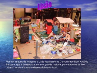 Mostrar através de imagens o Lixão localizado na Comunidade Dom Antônio Barbosa, que é constituída, em sua grande maioria, por catadores de lixo urbano, tendo em vista o desenvolvimento local. Lixão 