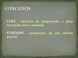  COLL – intenção de compreender e forte
interação com o conteúdo.
 FURTADO - surgimento de um sentido
pessoal
 