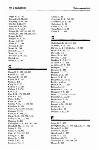 Boyle, M.E.. 122
Braginsky, R,M-,209
Braginsky, D.D., 209
Brandon, T.H., 273
Bransford,1. D., 209
Braun, H.W.,72, 84
BreInnd, R., 353-354,360, 362
Breland, M., 353-354,360,362
Bridgw, W. H.,7
Brogden, W.J.. 70
Rrower, L.P., W
Brown, F. D..189
Bmwn, J. S., 274
Brown, M., 248
Brown, P- L.,355
Bruncr, A-, 195
BuckaIew, L.W.,272
Burdick, 46
Burish, T.G.,97
Carnp. D. S., 156-160,173
Capaldi. E. J., 295
Capehart, J., 135, 136
Caplan, H.J.. 292
Carey, J., 171
Carey, M. P.,97
Carlson,1.G., 260
Carlson, J. I., 170
Carr, A., 9
C m ,E. F.,1'70,204-207
Carr, J. E., 125
Carter,H.D.,19
Casw, H.,141
Catania, A. C., 111, 153, 303
Chambers, K., 194
Chance, P., 38,204,271,352
Charness, N,,323
Chase, P.N,,236, 242
Cbase, W.G.,323,332, 3410
Cheney,C. D., 122,305
Chíarison,C.,231
Chnstopher, A B., 129, 303.304
Church. R.M.,155- 158, 163
Coates, 5-,231
Coben, N-. 16, 100
Cook, M.,218,357,362
Cooley, C. H.,181
C o v , L.A., 270
Cotton, J. W.,131
Cowles, J. T.,318
Cronk, L..15
Crossrnan E. E,283, 287
Crutchfield, R.S., 180
Culbenson, S., 88
Culler, E. A,, 328
Cuny, H., 54,56, 82
Custer, R.L., 303
Dallenbach. K. M., 325, 326
D'Amato, M. R.,332
Darwin, C., 2-4. 19,21.56, 112, 347
David, H.P.,19,353
Davis, H., 116
Davis, W. M.,117
Davisan. M.,300
Dawkins, R.,3.21.22
de G m t , A. D., 323
de Villiers, P.A,. 303
DeAngelis, T.,238
Deguchi, M.,227
Delprato, D.J, 272
DeEncia, C.A,, 137
Dentan. R.K., 1S
Desjardins,C.,SS, 60
Dethier,V.C.,6
Dtws, P.B., 13t. 307
Dicara, L.,129
Dickinson, A,, 126, 128
Dinsmoor. J. A., 163
Dollar, J., 234236,242-N4
Donnellan, A. M.,167
Donncrstcin, E., 43
Dunkin, J. J., 13
Durand. V. M., 170,205
Durant, W., 17
Durlach, P.J.. 65
Dworkin, B.R., 130
Eatan, C. G.,236
Ebbinghaus, H.,318,320,321,329,341,342
Edwds, C.A,, 268
Edwards, C. D., 90
Ehrenireund, D., 270
Eifest, G.H., 102
Eikelbaom, R., 78 1
Eiscnkger, R.,140,194,249
Ekmw, P.. 188
 