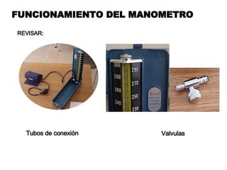 FUNCIONAMIENTO DEL MANOMETRO REVISAR: Tubos de conexión Valvulas 