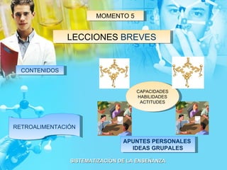 MOMENTO 5 LECCIONES  BREVES CAPACIDADES  HABILIDADES ACTITUDES APUNTES PERSONALES  IDEAS GRUPALES CONTENIDOS RETROALIMENTACIÓN 
