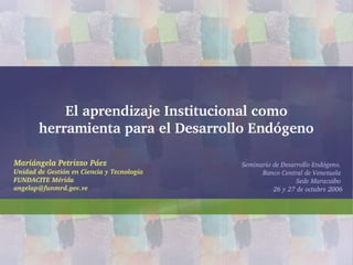 Aprendizaje Institucional Y Desarrollo Endogeno Petrizzo