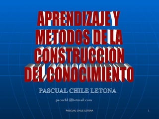 PASCUAL CHILE LETONA APRENDIZAJE Y METODOS DE LA CONSTRUCCION DEL CONOCIMIENTO pacochl @hotmail.com 