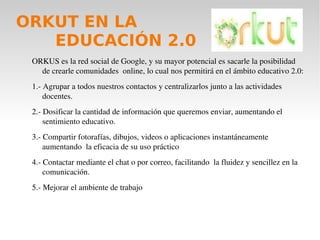 FACEBOOK EN LA   EDUCACIÓN 2.0 Por otro lado, Facebook tiene, hoy en día, un gran impacto en la interacción social y académica en las instituciones educativas, debido a que ofrece la oportunidad de que los estudiantes compartan ideas y conocimientos, tanto de forma individual como grupal. Los miembros de la comunidad académica forman parte de Facebook para estar en continua comunicación con los estudiantes. La popularidad de Facebook se ha extendido   globalmente a todo tipo de instituciones educativas, gracias a la facilidad de comunicación que ofrece, ya sea entre alumnos y/o   académicos. Los principales beneficios que ofrece Facebook para el ámbito educativo son: su alto grado de integración, tanto para alumnos como para académicos; incrementa la capacidad del estudiante para identificar información sobresaliente en los debates académicos; incrementa el aspecto social entre pares; y proporciona a los departamentos escolares una herramienta de comunicación de eventos y noticias de la propia institución educativa  