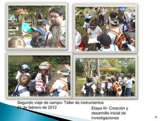 36
Segundo viaje de campo- Taller de instrumentos
21 de febrero de 2012 Etapa III- Creación y
desarrollo inicial de
investigaciones
 