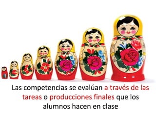 Las competencias se evalúan a través de las
tareas o producciones finales que los
alumnos hacen en clase
 